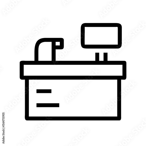 Checkout counter with monitor and cash register in minimalist design  