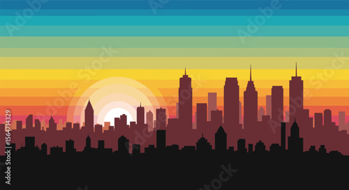 Vibrant Cityscape at Sunset a Modern Silhouette