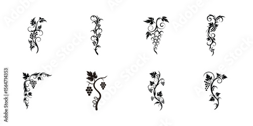 Vintage grapevine silhouette vector bundle featuring graceful curves and botanical charm, great for wine packaging, winery decor, and elegant designs

