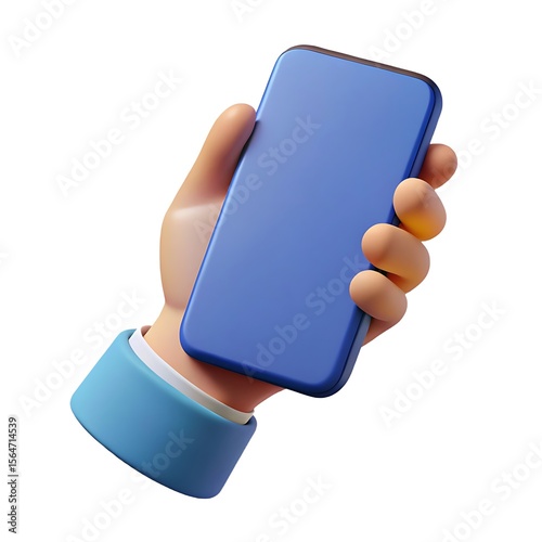 Digitized Grip: A hand confidently cradles a sleek smartphone, its bright blue screen gleaming with potential and promise. A contemporary digital focus.