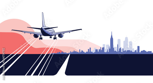 Airplane Flying Above Cityscape During Sunset Time