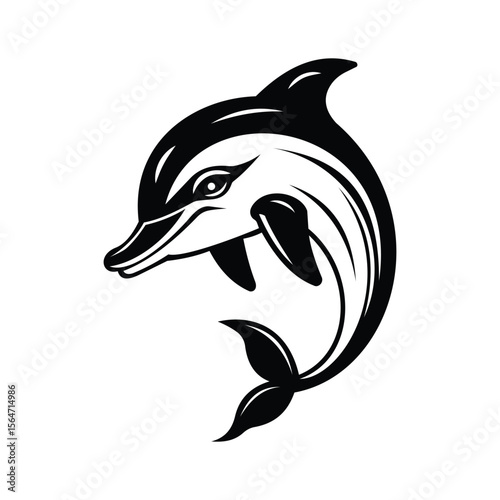 A happy glyph icon of dolphin mascot face