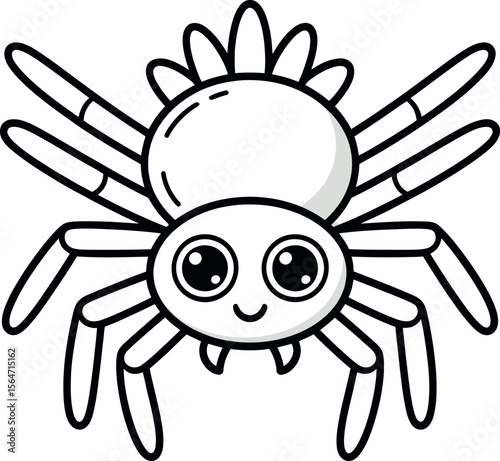 Cute cartoon spider with big eyes and a friendly smile black and white silhouette
