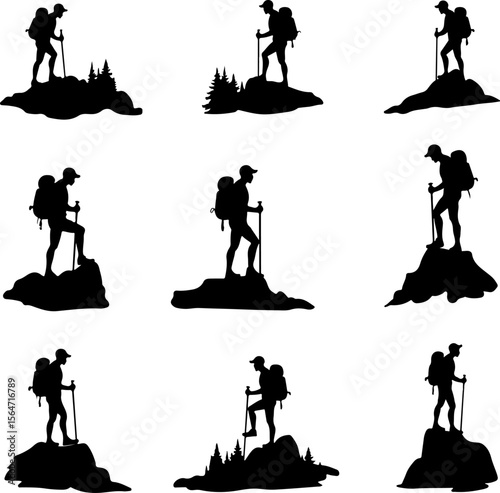 hiker outdoor  adventure, mountains biker  vector bundle