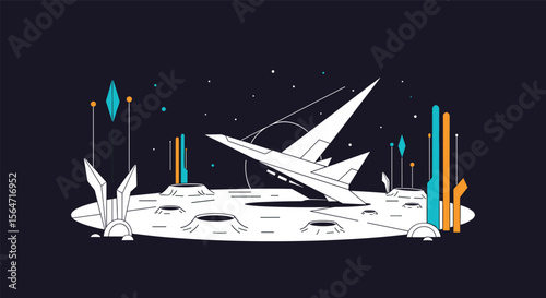 Futuristic Spaceship Crashed on a Celestial Body