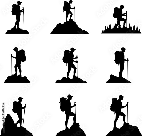 hiker outdoor  adventure, mountains biker  vector bundle