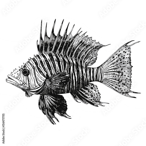 Grayscale Pterois Fish - Detailed Marine Predator