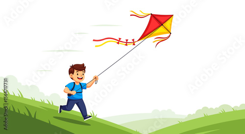 Boy's kite soars freely A playful outdoor illustration of joy