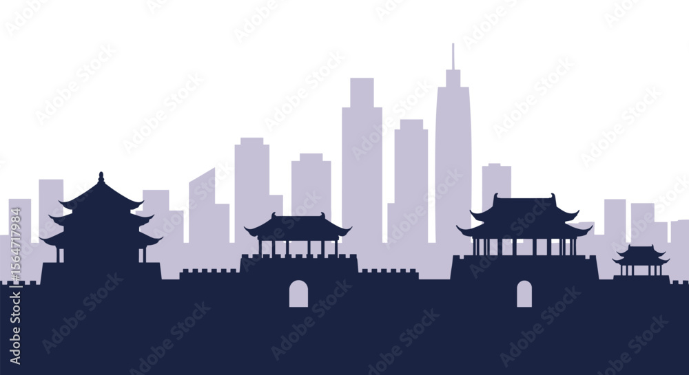 Fototapeta premium Ancient Meets Modern Cityscape in China