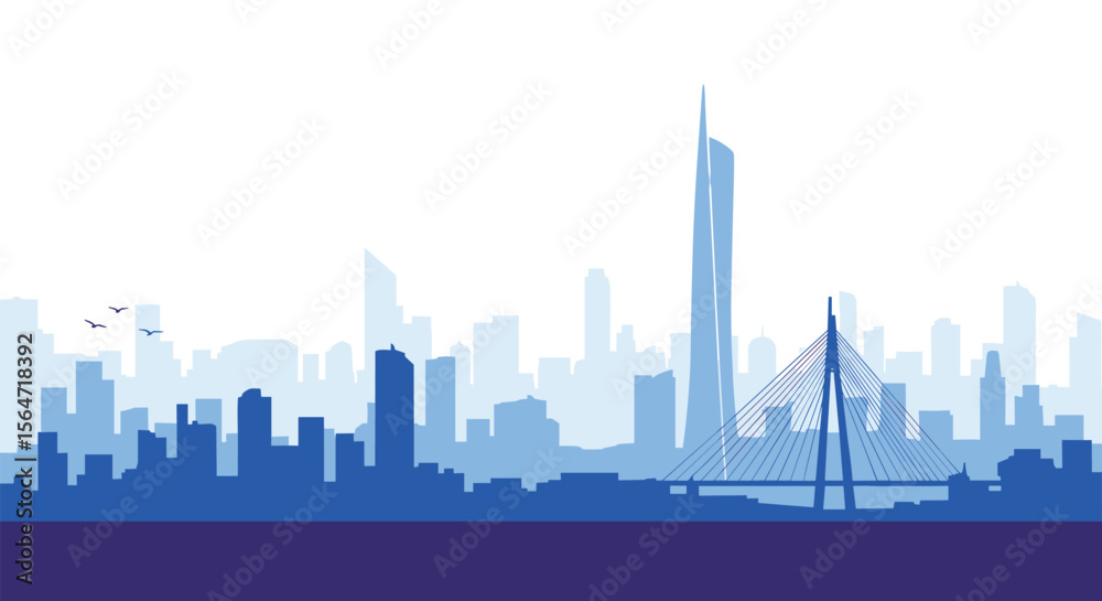 Obraz premium Abstract Cityscape Skyline in Varying Shades of Blue