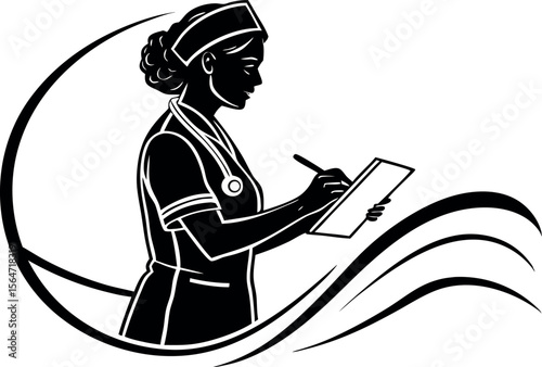  silhouette of a nurse holding a clipboard health