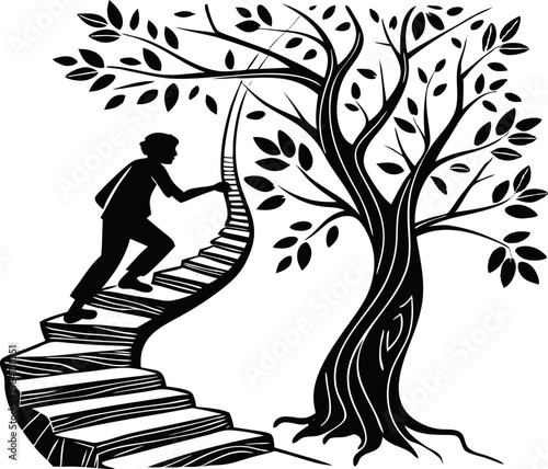  silhouette of a person climbing stairs that grow