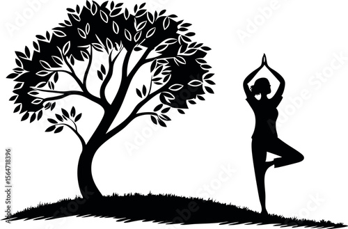  silhouette of a person doing yoga beside a tree 