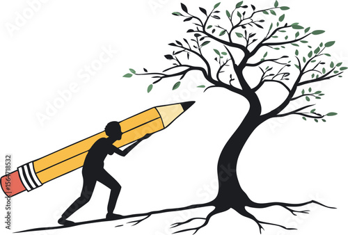 silhouette of a person holding a giant pencil 
