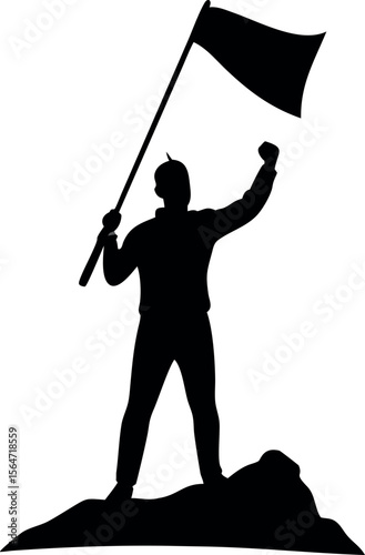 silhouette of a person holding a flag on a hilltop