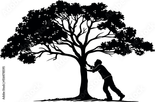  silhouette of a person hugging a tree showing love