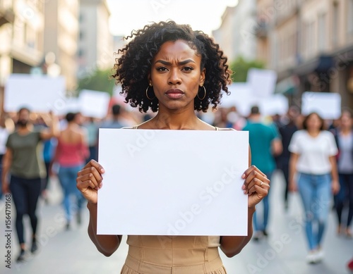 woman holding blank sign protest angry mock up 