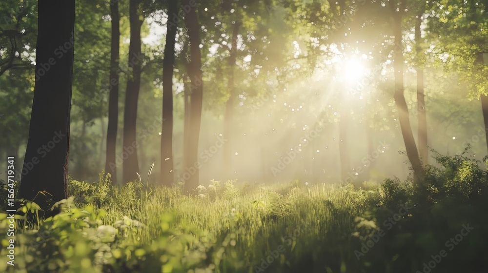 Fototapeta premium Beautiful morning in the forest with soft light