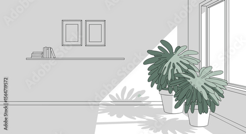 Minimalist home interior plant light shelf frames