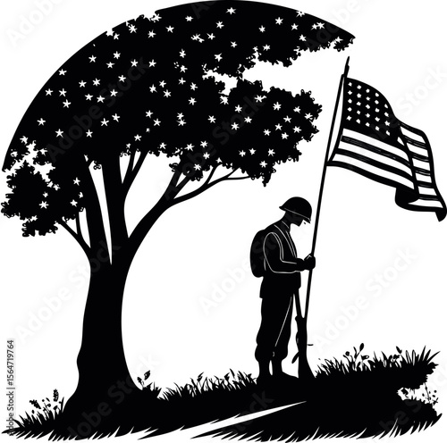 silhouette of a soldier standing at attention.