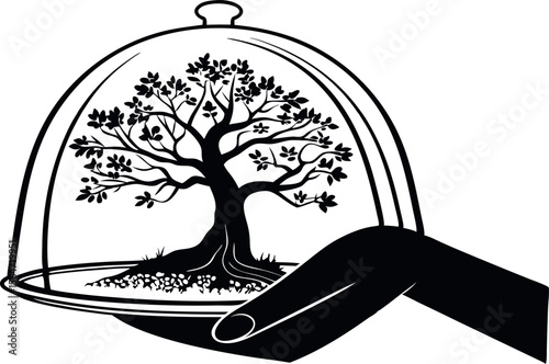 Silhouette of a Tree Growing Inside a Glass Dome