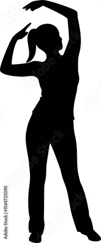 silhouette of a woman stretching arms after waking.