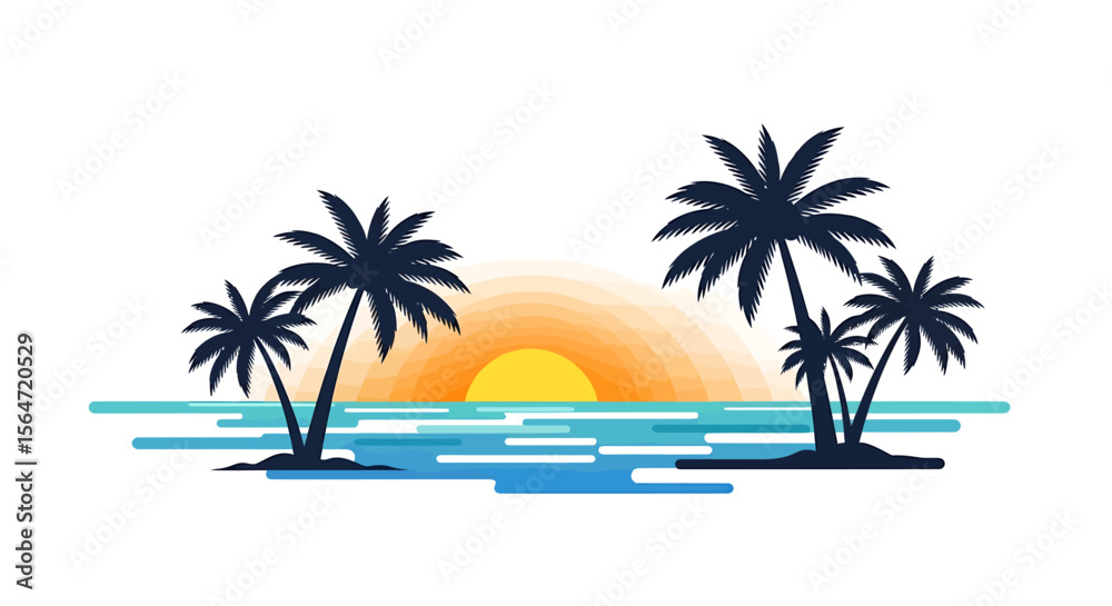 Obraz premium Tranquil Sunset Paradise Palm Trees Silhouette at Ocean's Edge