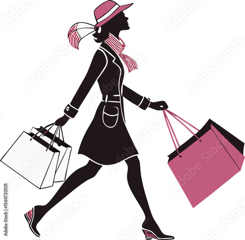 silhouette of a woman walking with shopping bags 