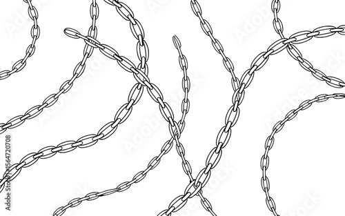 Interconnected oval links forming a dynamic pattern in black and white silhouette
