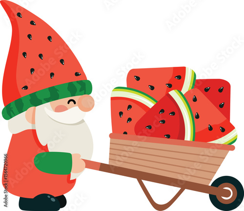 Whimsical Gnome Delivering Fresh Watermelon Slices