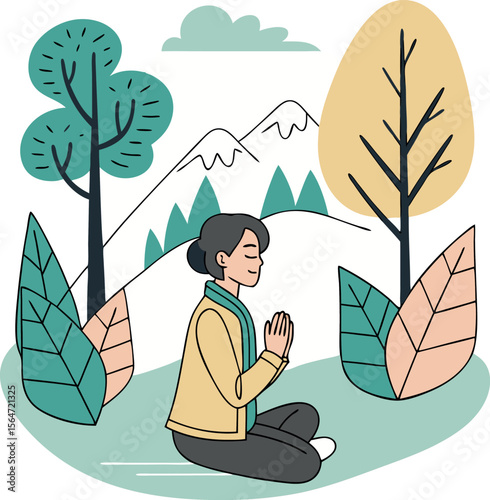 vector scene of person practicing mindfulness 