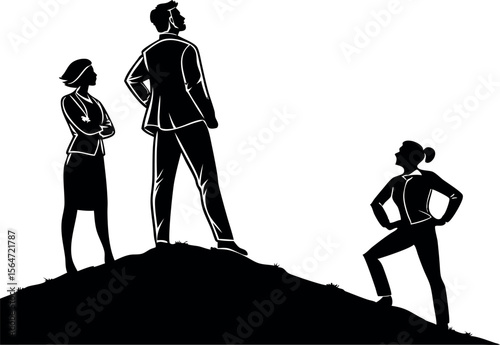 silhouette of a business team of three people 
