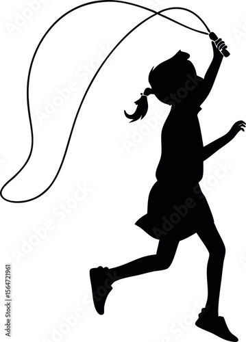 silhouette of a child jumping with a skipping rope.
