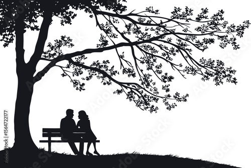  silhouette of a couple sitting on a bench beneath