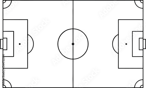 Top view of a soccer field with markings and goal areas silhouette