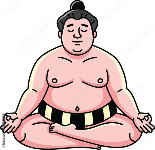Calm Sumo Wrestler Meditating in Lotus Pose 