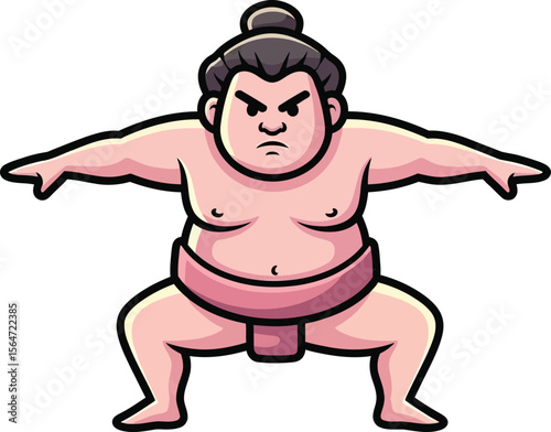 Sumo Wrestler Mascot in Fighting Stance - Japanese Fighter Vector Logo