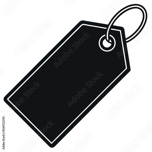 Black blank price tag with a string loop isolated on white background
