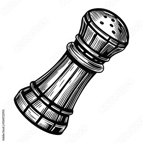 Salt shaker sketch drawing. Hand drawn salt shaker illustration with detailed design and vintage style. Perfect salt shaker image for restaurant menu design or cookbook.