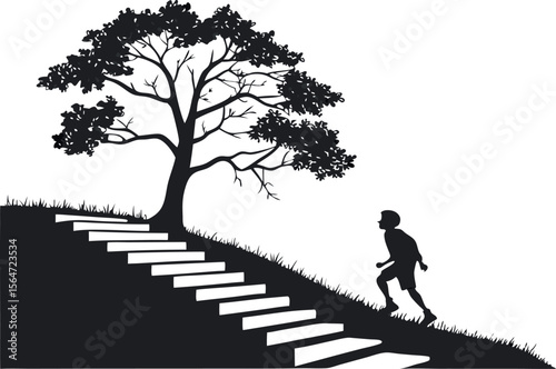 silhouette of a staircase leading up to a lone