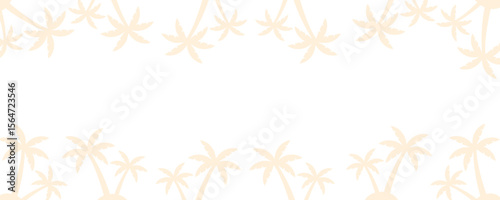 yellow palm trees shadow panoramic frame over white (transparent) background