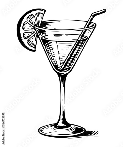 Alcoholic drinks vector engraving style illustration