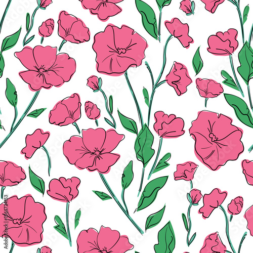 Seamless pattern Flowers Hand Drawn Vector illustration summer spring print
