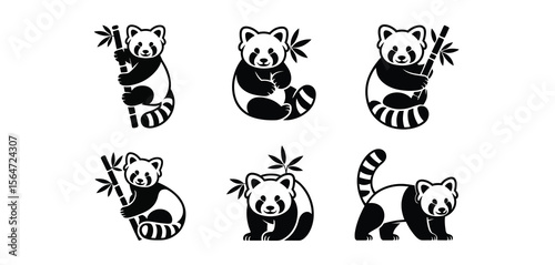 Red Panda Silhouettes with Bamboo