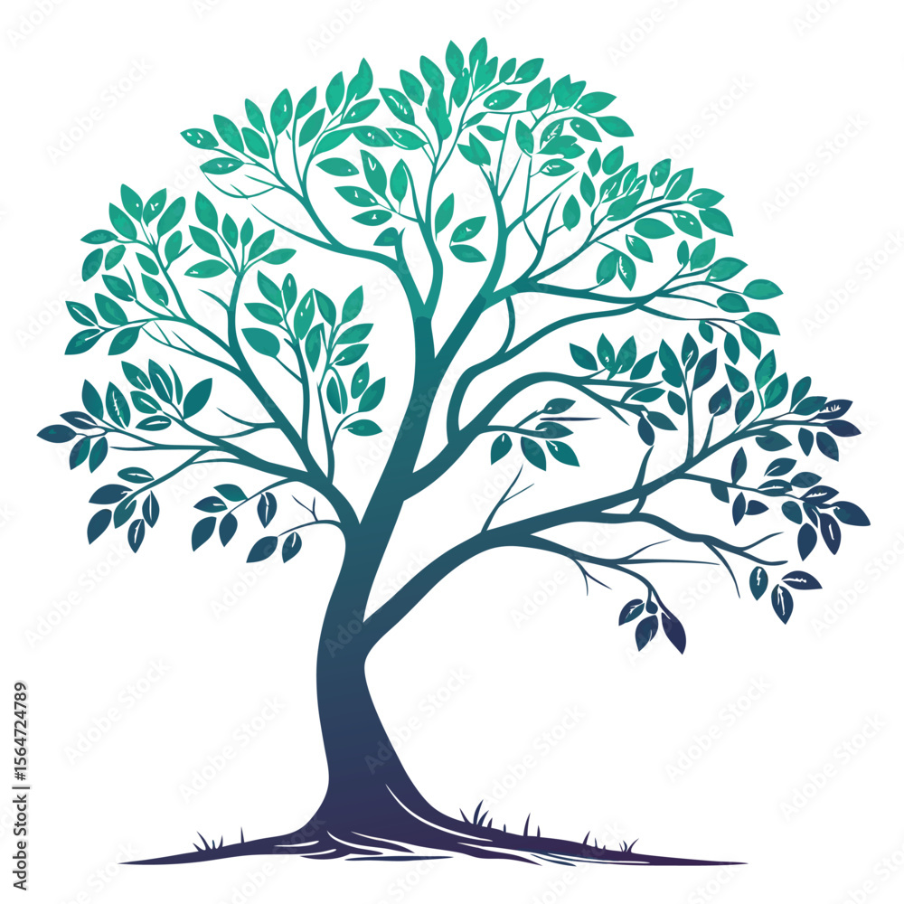 Obraz premium Sleek gradient tree icon, smooth color transitions, a modern artistic design.