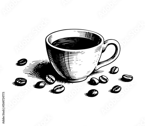 Coffee vector engraving style illustration