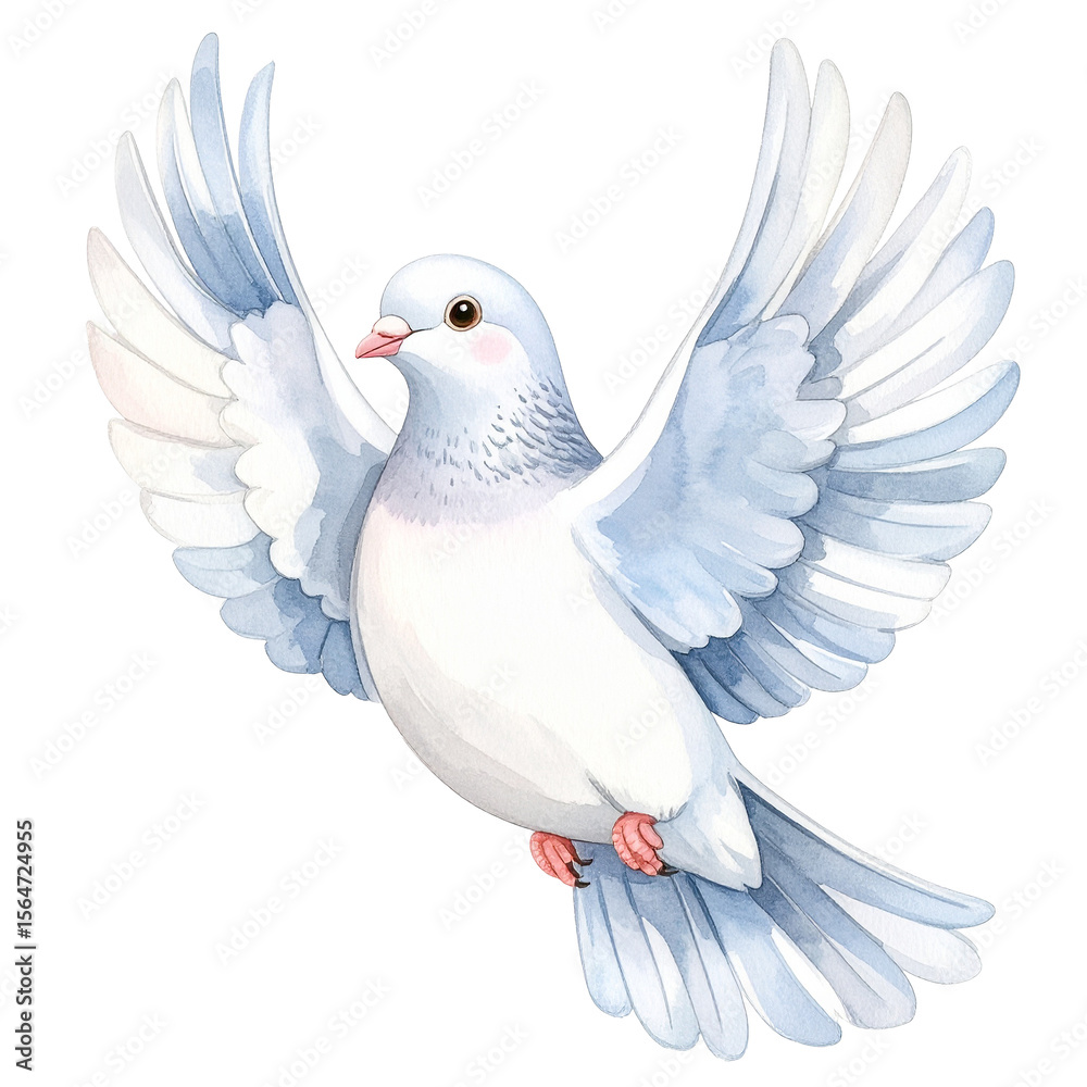 Obraz premium Flying Dove: Capture the grace and freedom with this stunning image of a white dove, wings outstretched in mid-flight, symbolizing peace, purity, and hope. The dove radiates serenity.