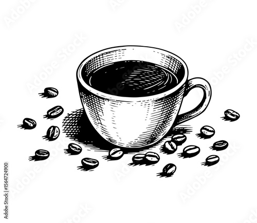 Coffee vector engraving style illustration