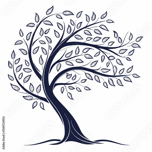 Sleek thin line deciduous tree icon, bare branches, a minimalist winter design.
