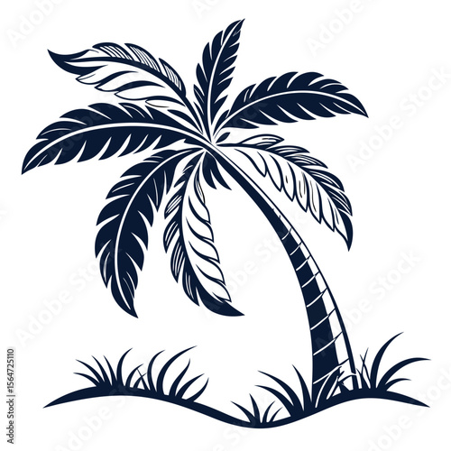 Stylized palm tree icon, strong green fronds, a bold tropical design.